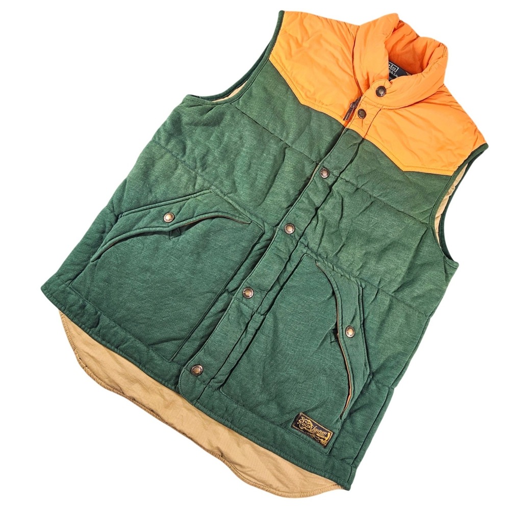 Polo Ralph Lauren Puffer Vest L Green Orange Western Jersey Vintage Gorpcore Vtg